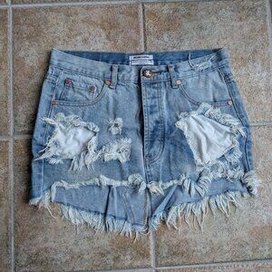 One Teaspoon Junkyard Low Rise Button Fly Distressed Denim Skirt - Size 27